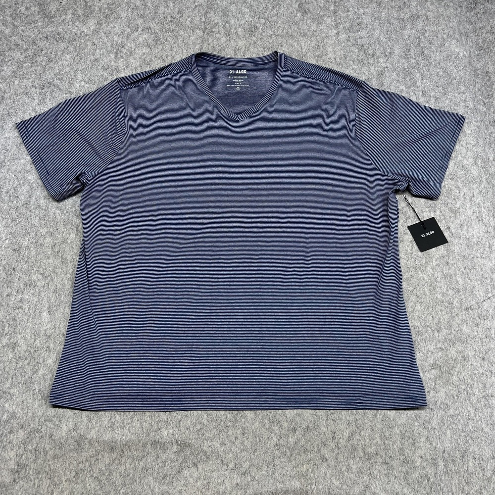 01.ALGO Shirt Mens 3XL Blue Stripe V Neck Performance Quick Dry UPF 40‎ Athletic